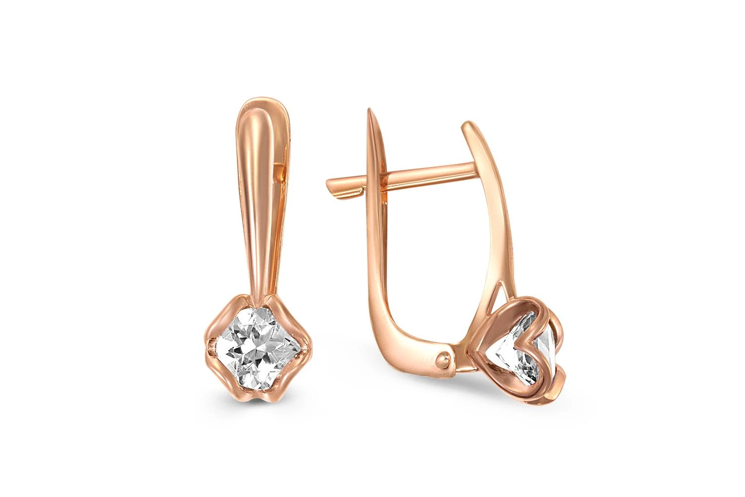 Серьги из красного золота с 2 фианитами