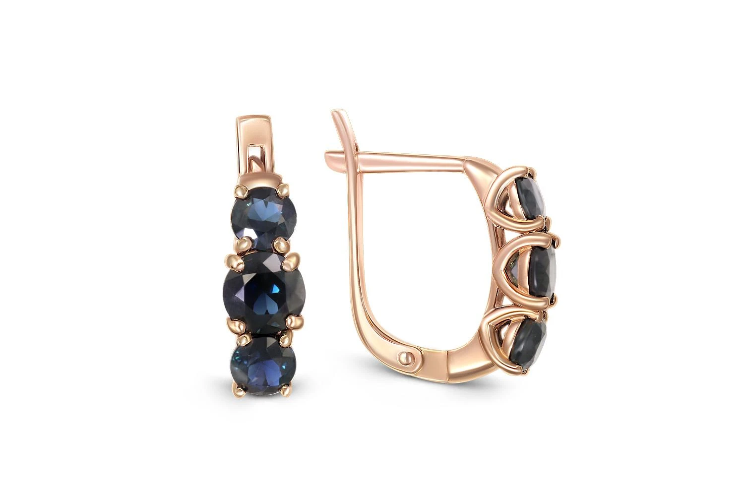 Серьги из красного золота с 6 сапфирами