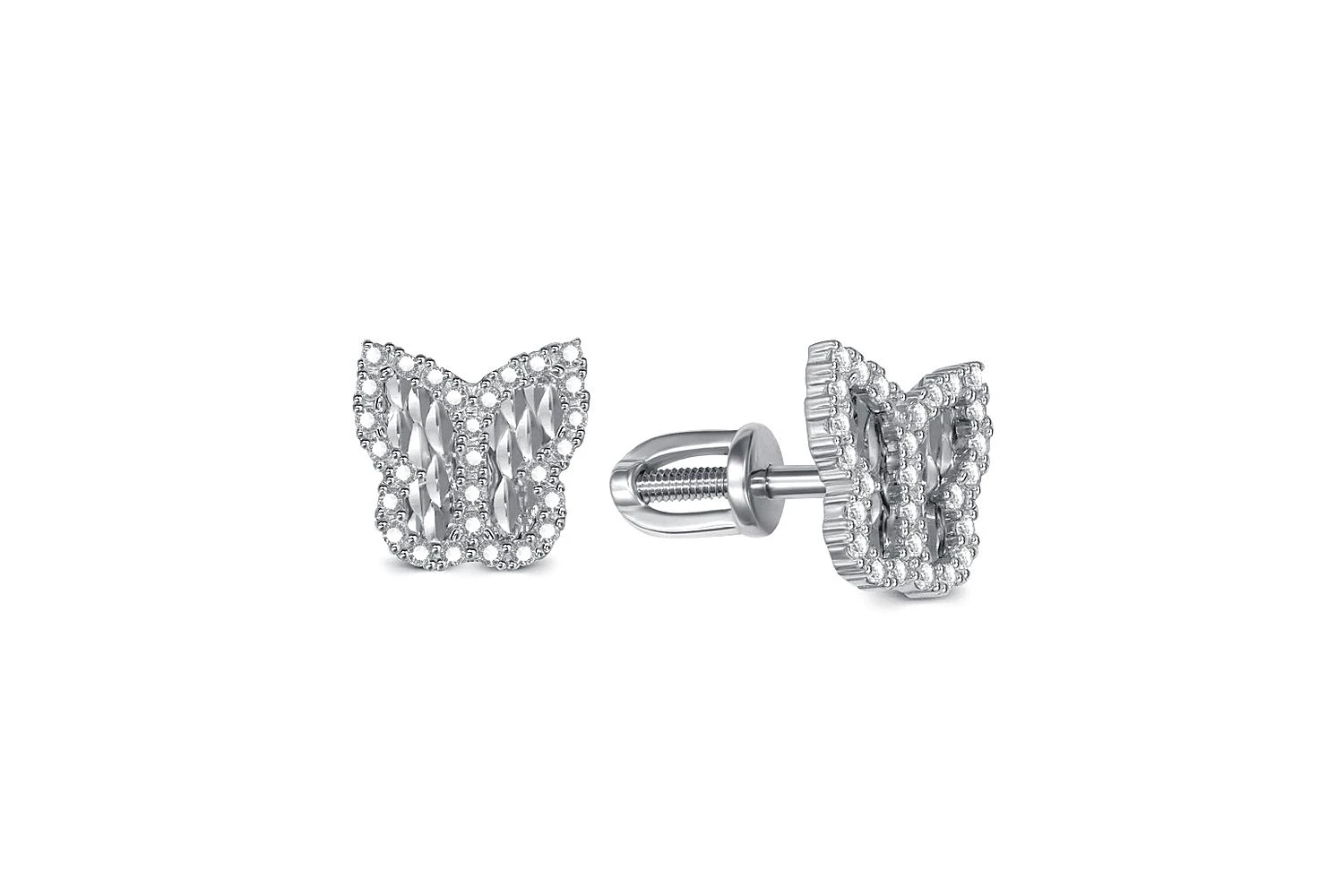 Серьги-пусеты Бабочки из белого золота с 56 фианитами