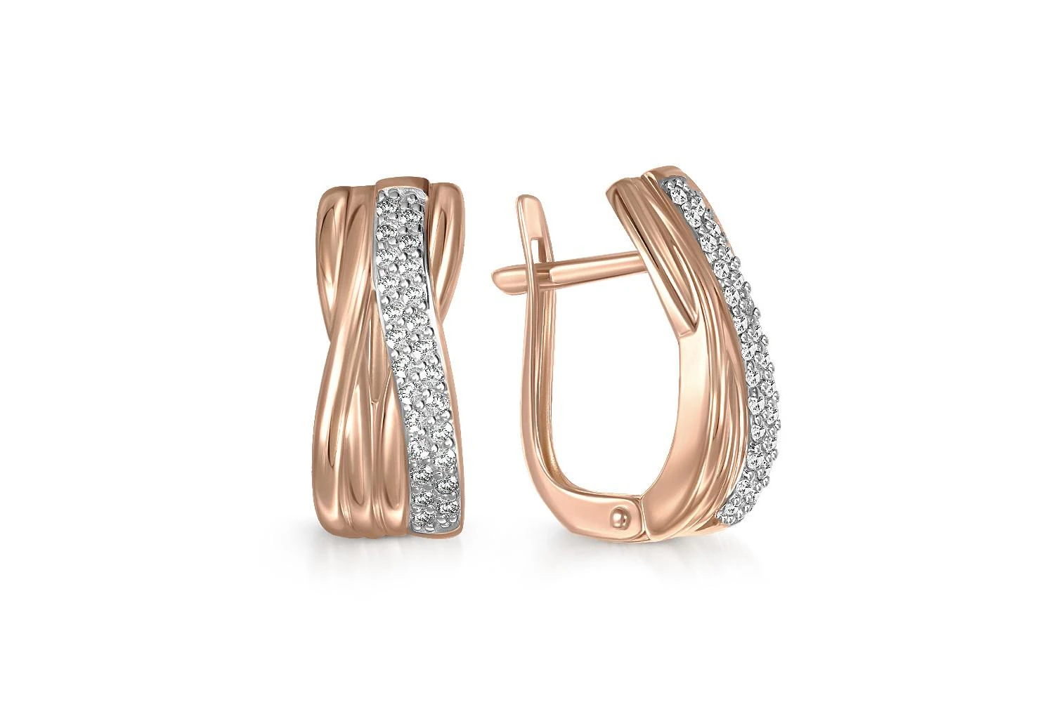 Серьги из красного золота с 50 фианитами