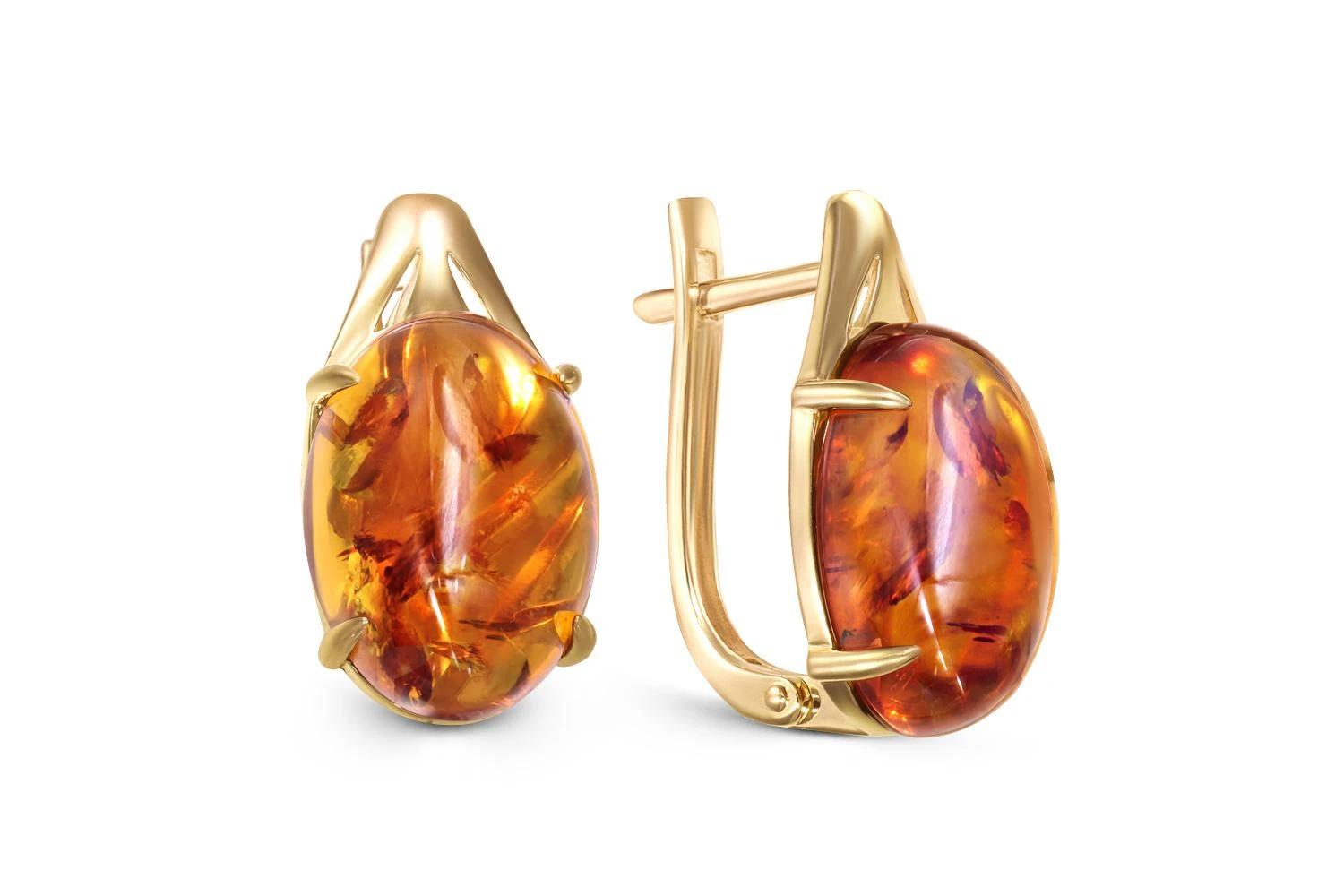 Серьги из жёлтого золота с янтарём