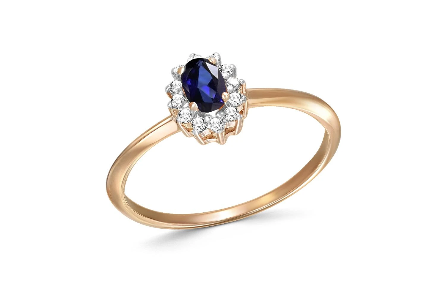 Кольцо из красного золота с сапфиром и 12 бриллиантами