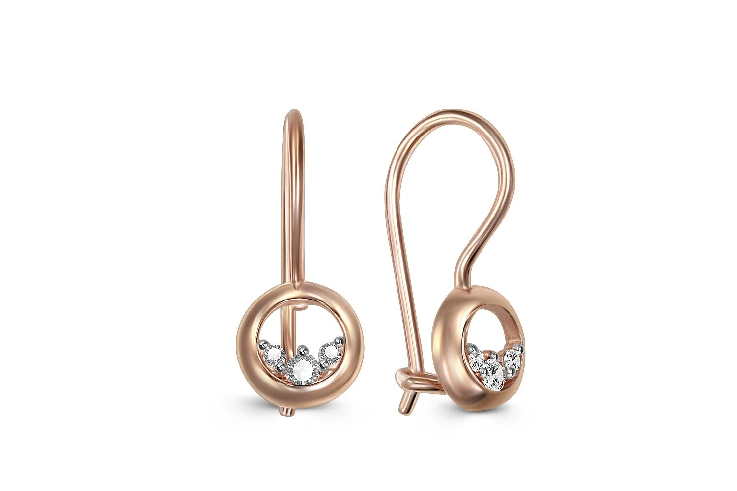 Детские серьги Круги из красного золота с 6 бриллиантами