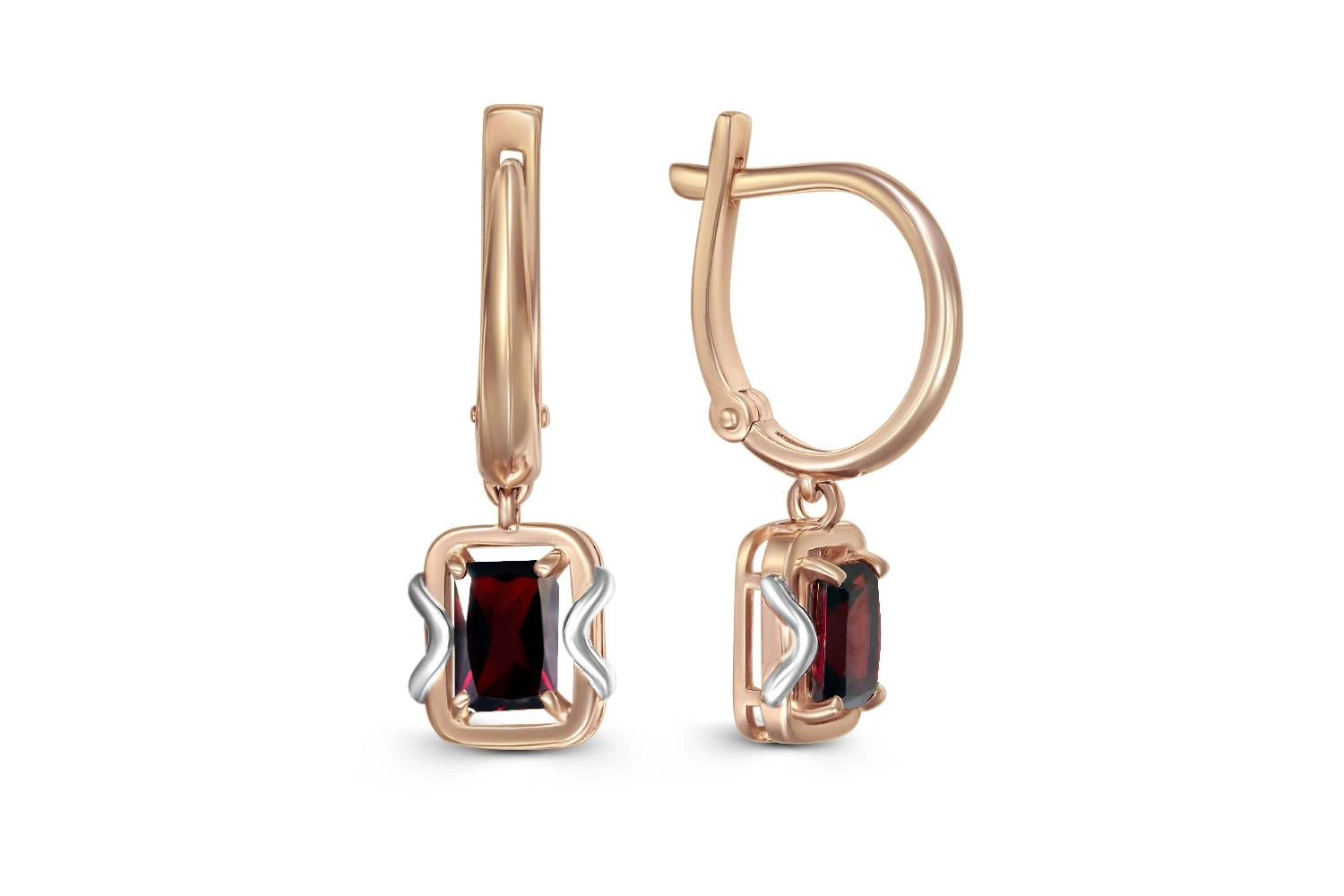 Серьги из красного золота с 2 гранатами