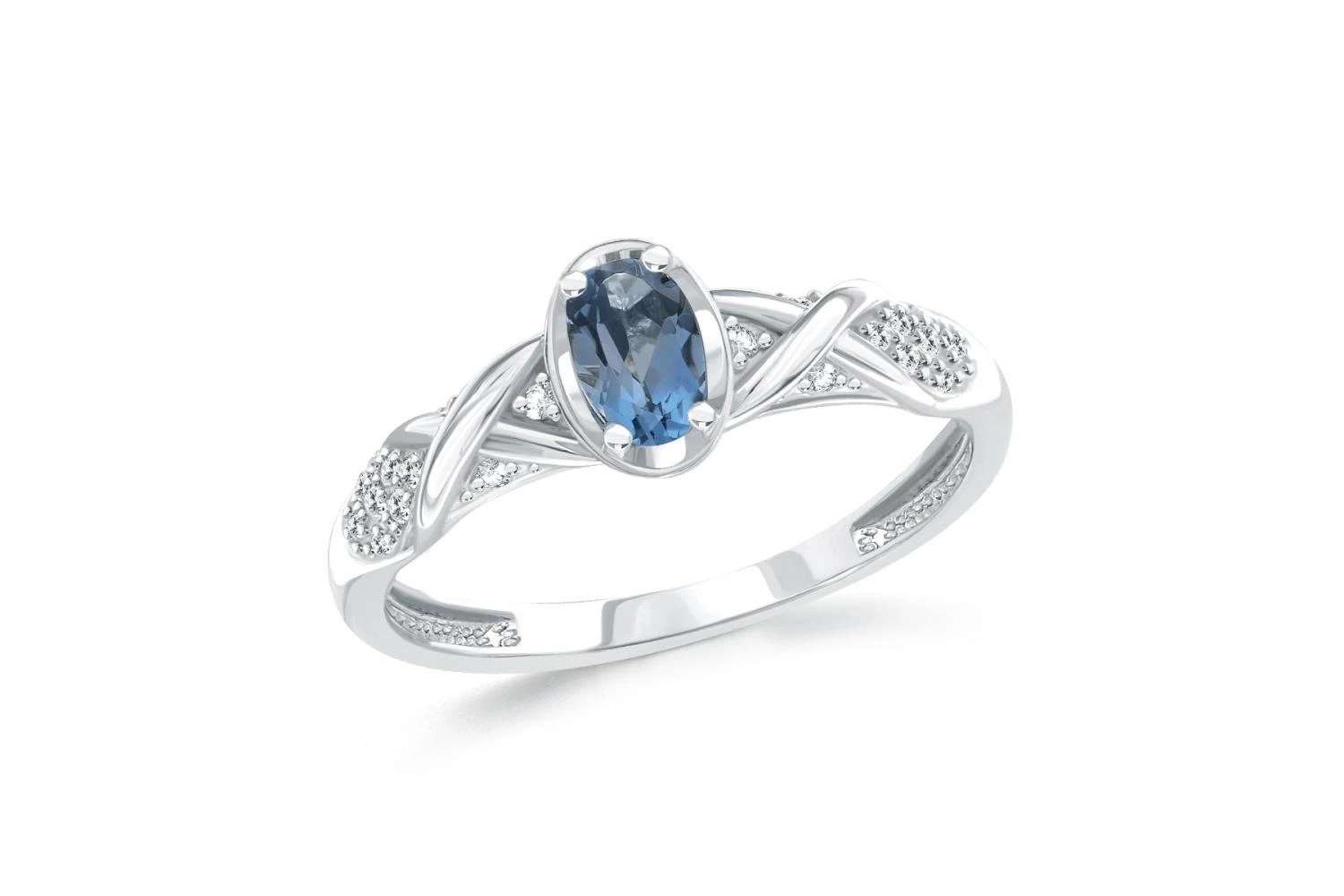 Кольцо из белого золота с топазом лондон и 20 фианитами