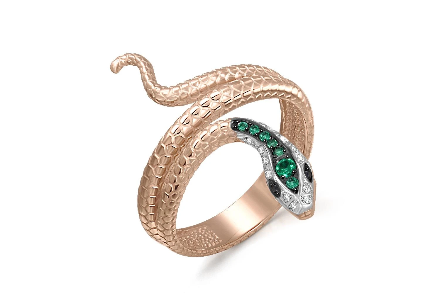 Кольцо Змея из красного золота с 7 изумрудами и 16 бриллиантами