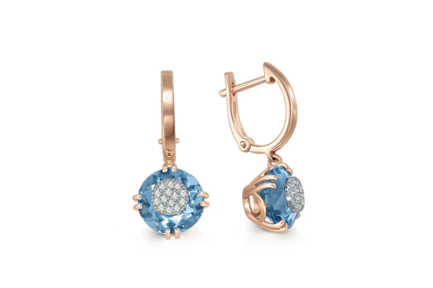 Серьги из красного золота с 2 топазами swiss и 28 бриллиантами