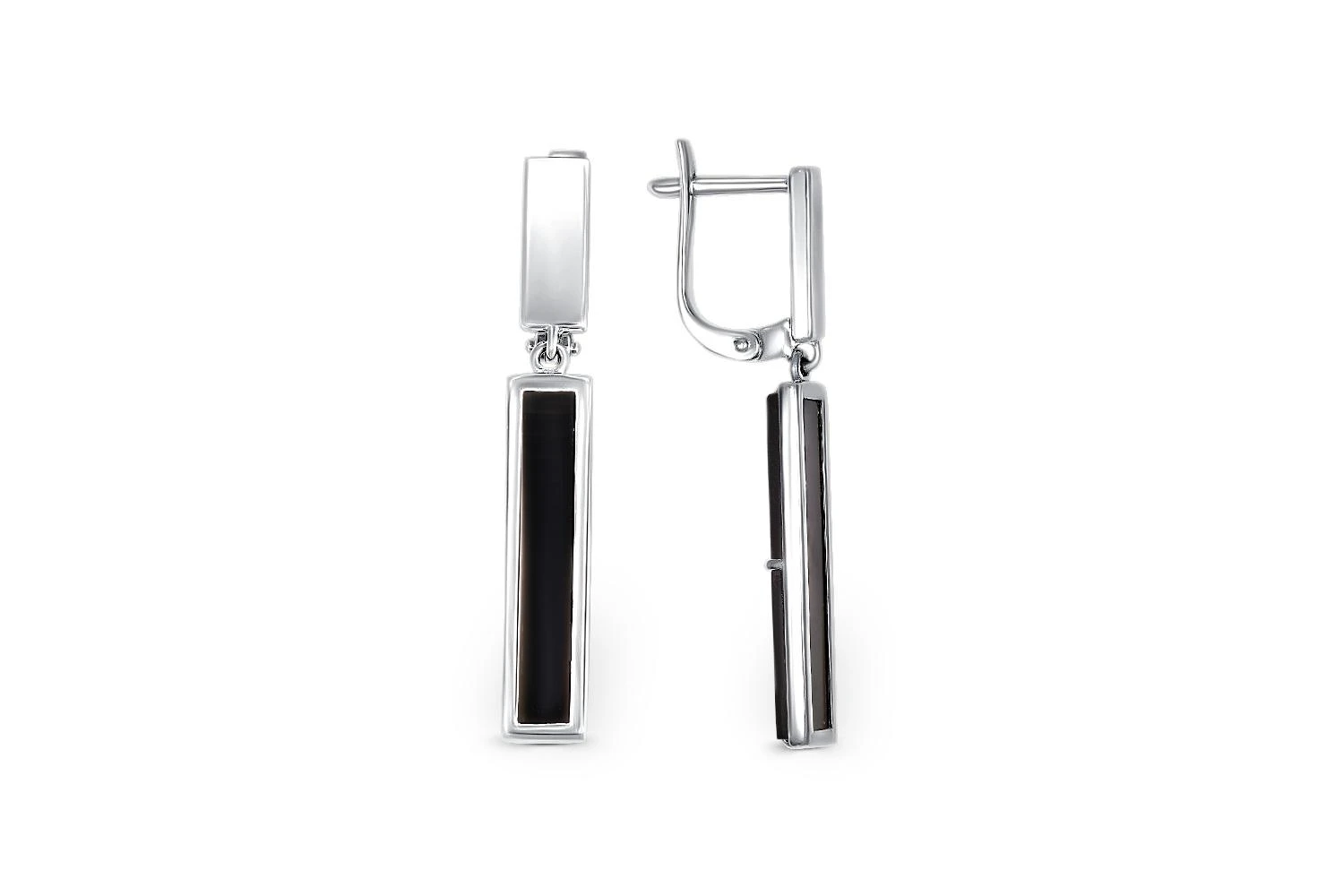 Серьги Прямоугольники из белого золота с 2 ониксами