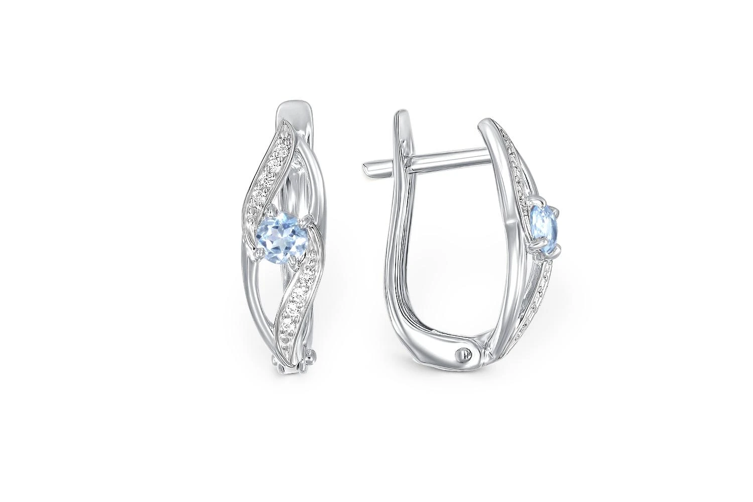 Серьги из белого золота с 2 топазами swiss и 16 фианитами