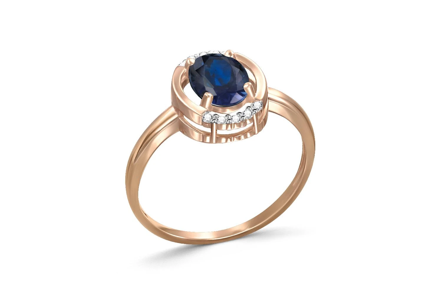 Кольцо из красного золота с сапфиром и 10 бриллиантами