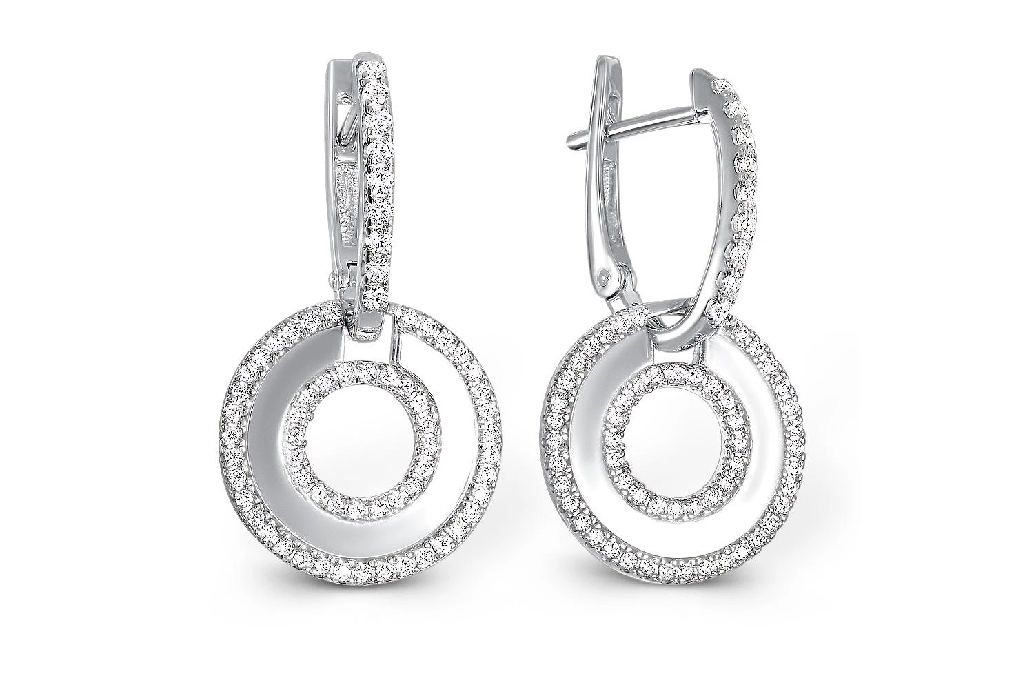 Серьги Круги из белого золота с 130 фианитами