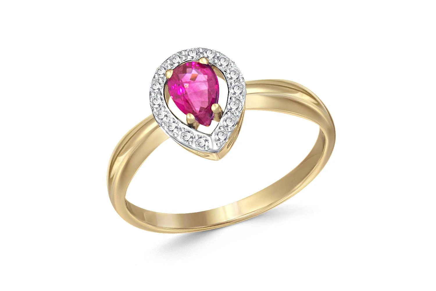 Кольцо из жёлтого золота с рубином и 16 бриллиантами