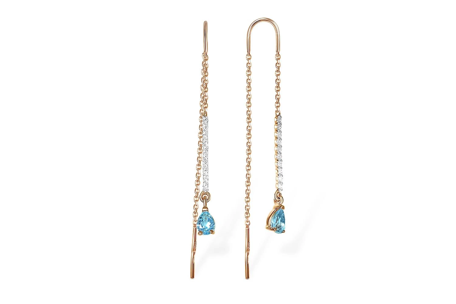 Серьги-продёвки Дорожки из красного золота с 2 топазами swiss и 20 фианитами