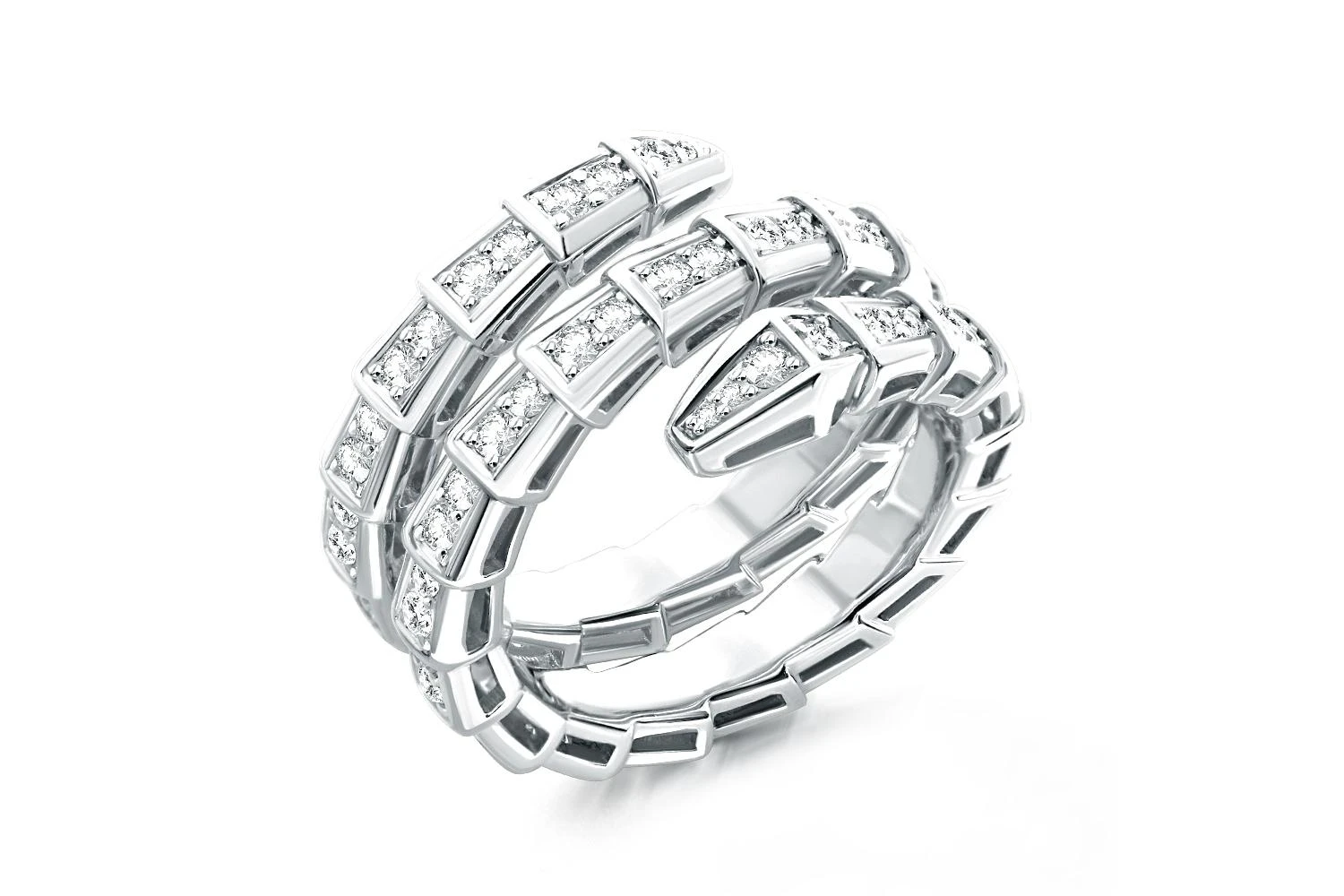 Кольцо Змея из белого золота с 74 бриллиантами