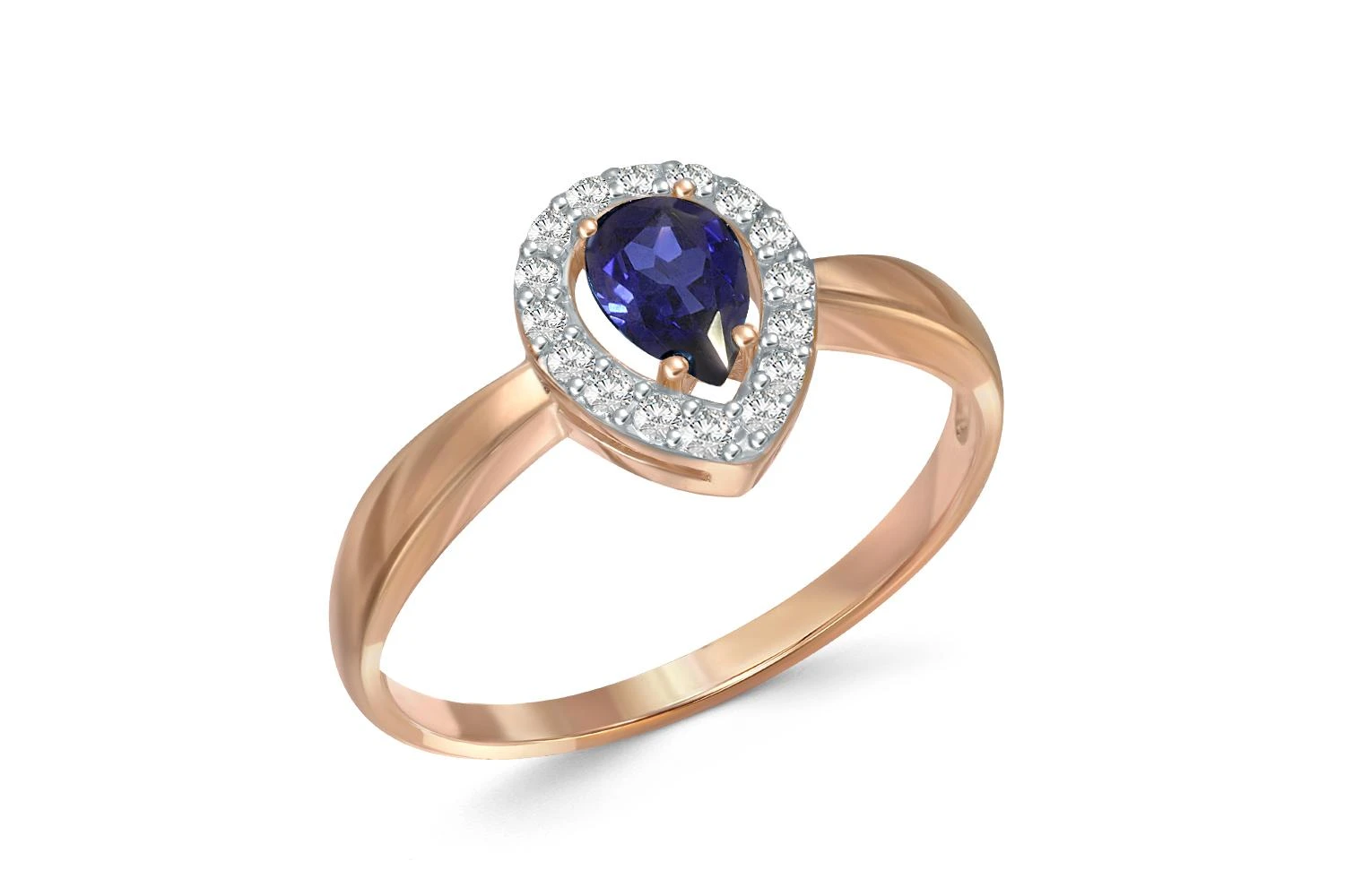 Кольцо из красного золота с сапфиром и 16 бриллиантами