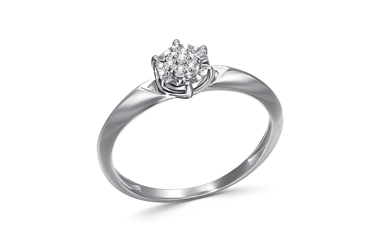 Кольцо Малинка из белого золота с 7 бриллиантами