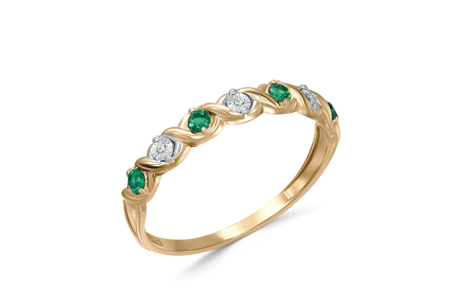 Кольцо Дорожка из жёлтого золота с 4 изумрудами и 3 бриллиантами