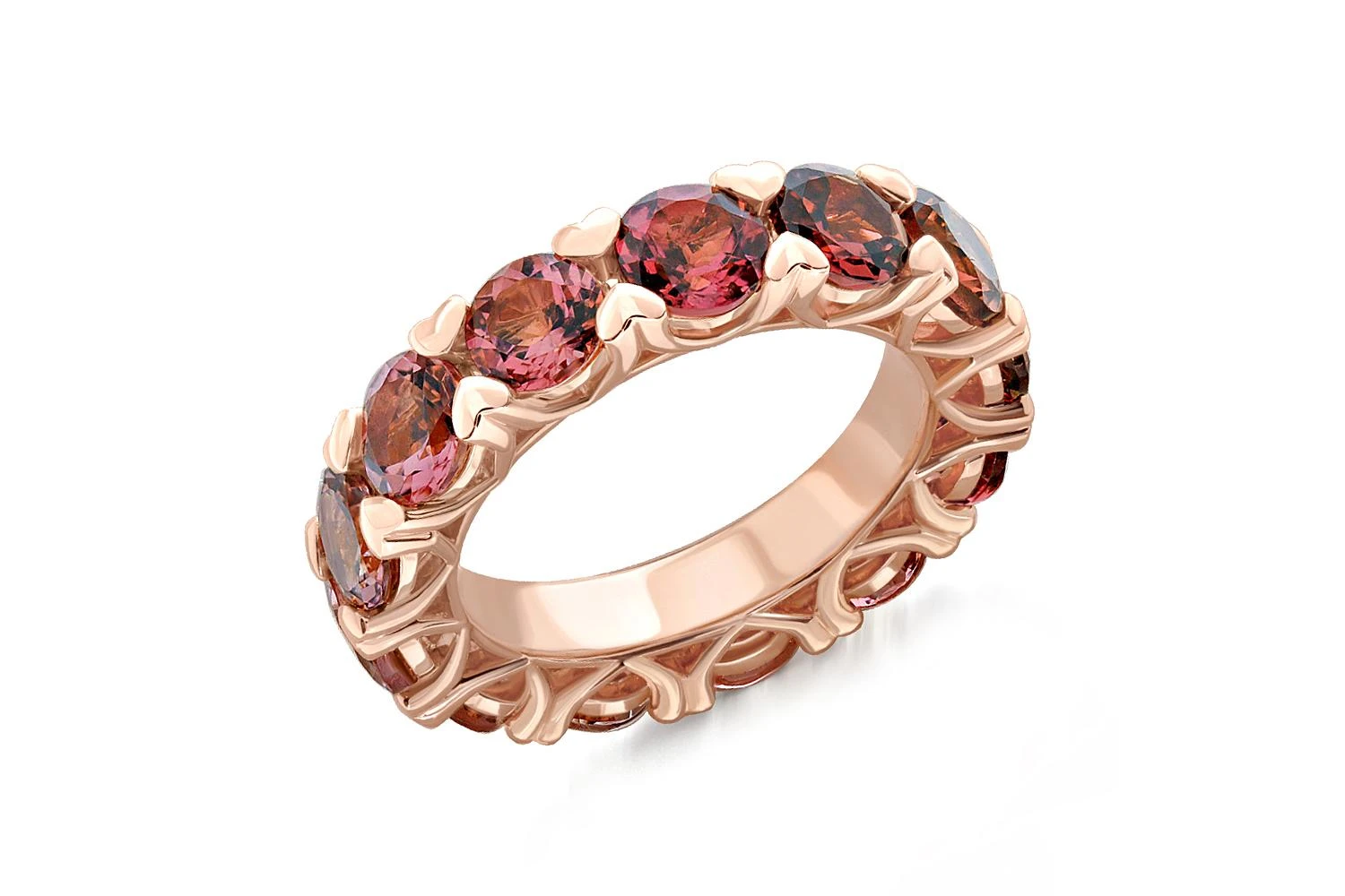 Кольцо Дорожка из красного золота с 15 турмалинами