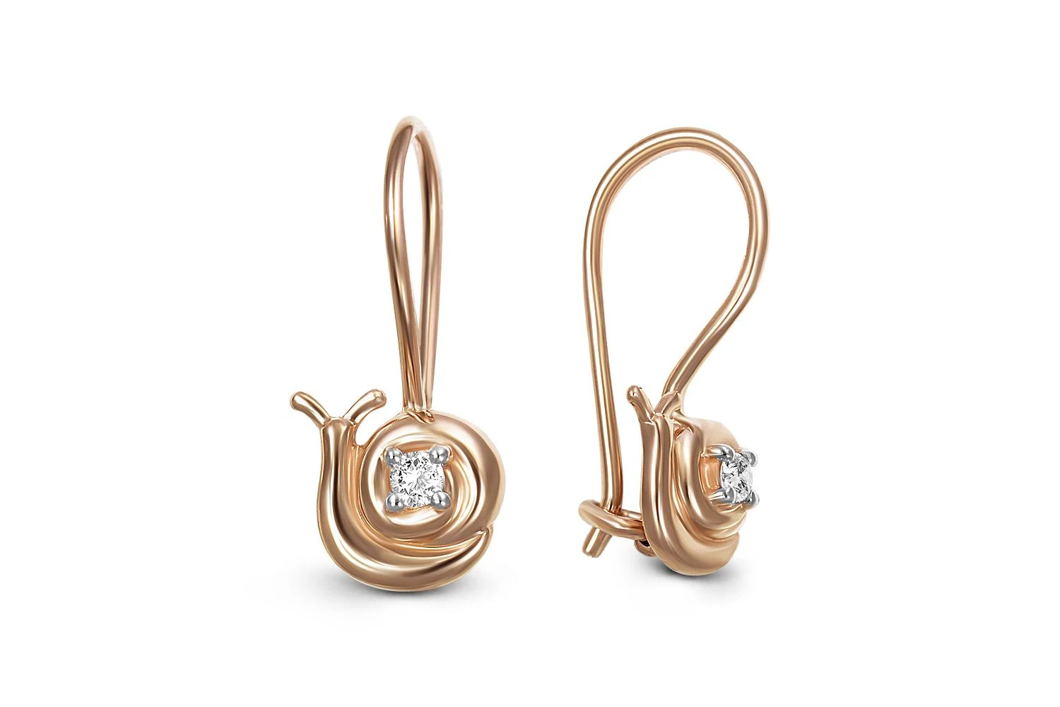 Детские серьги Улитка из красного золота с 2 фианитами