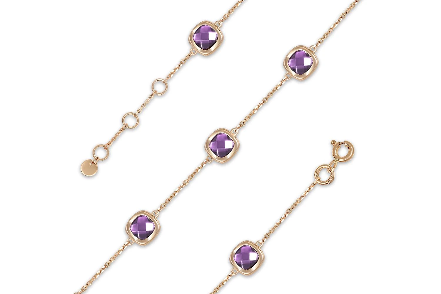 Браслет из красного золота с 5 аметистами