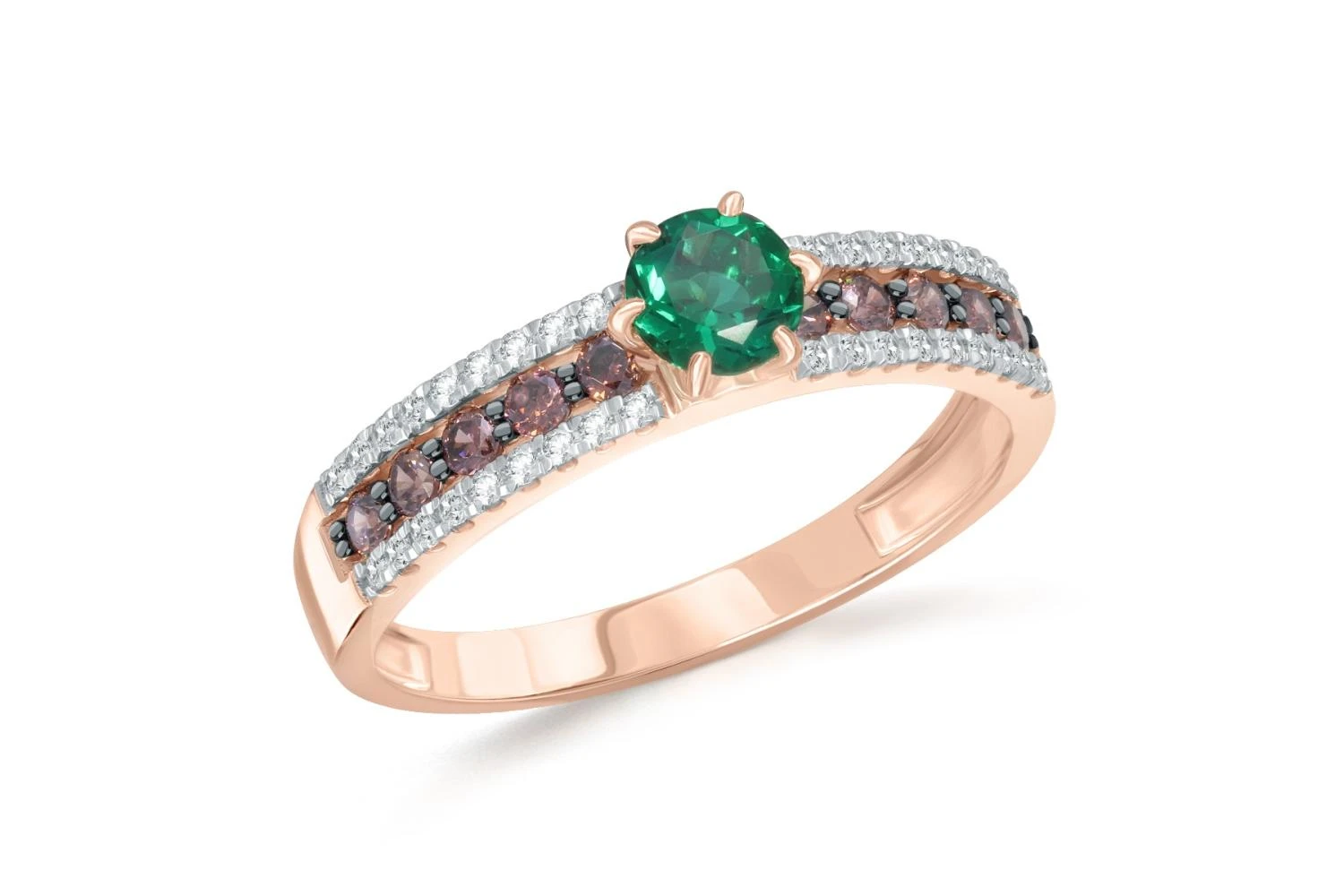 Кольцо из красного золота с изумрудом и 46 фианитами