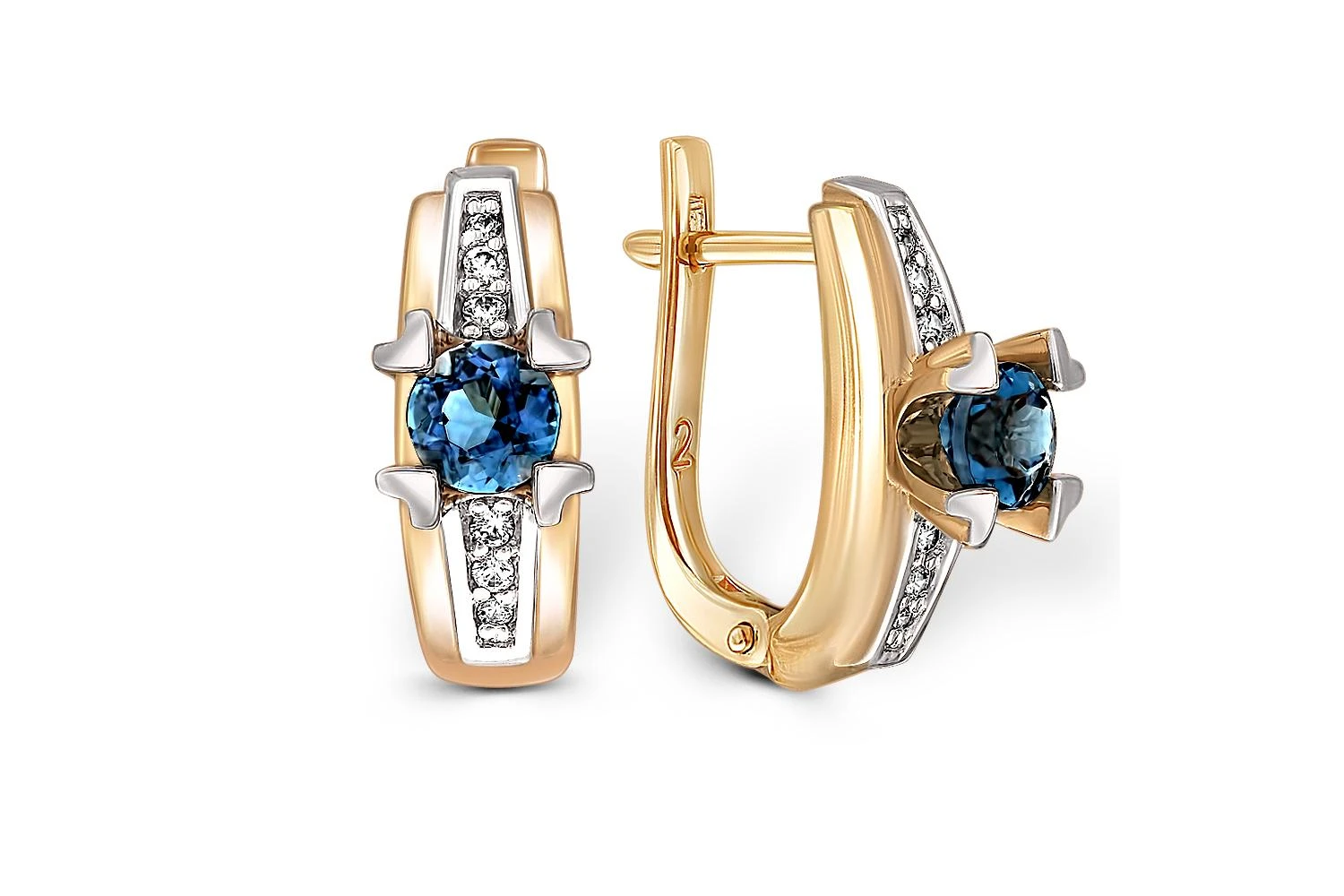 Серьги из жёлтого золота с 2 топазами лондон и 12 фианитами
