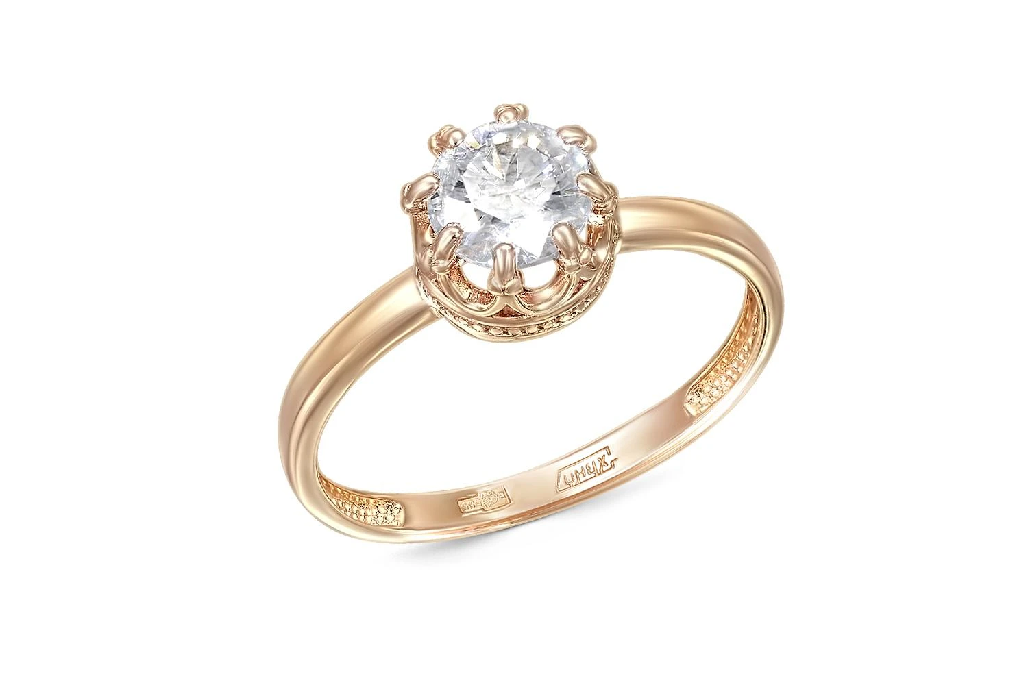 Кольцо Корона из красного золота с кристаллом swarovski