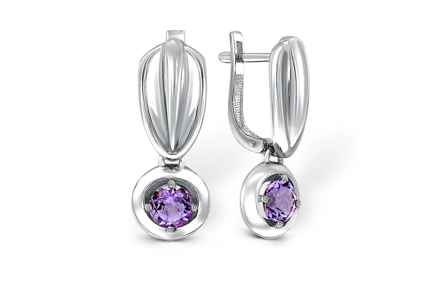 Серьги из белого золота с 2 аметистами