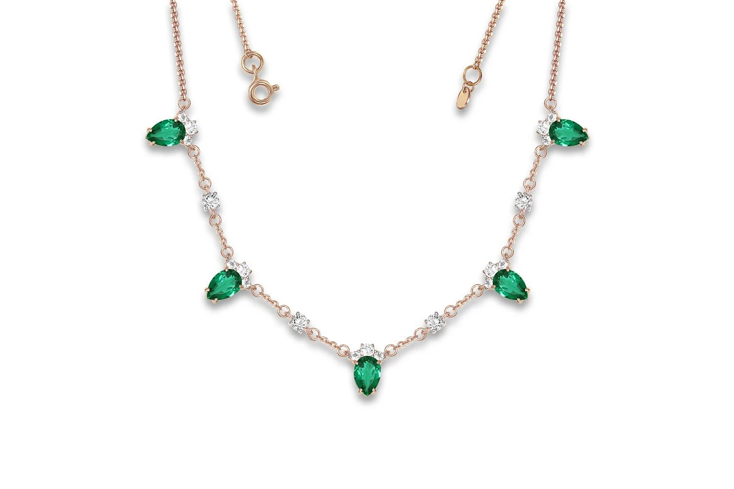 Колье из красного золота с 5 изумрудами и 19 топазами бесцветными