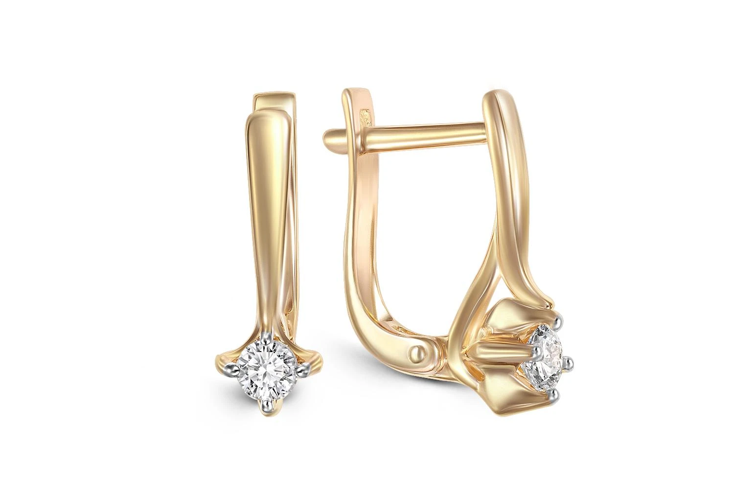 Серьги из жёлтого золота с 2 бриллиантами