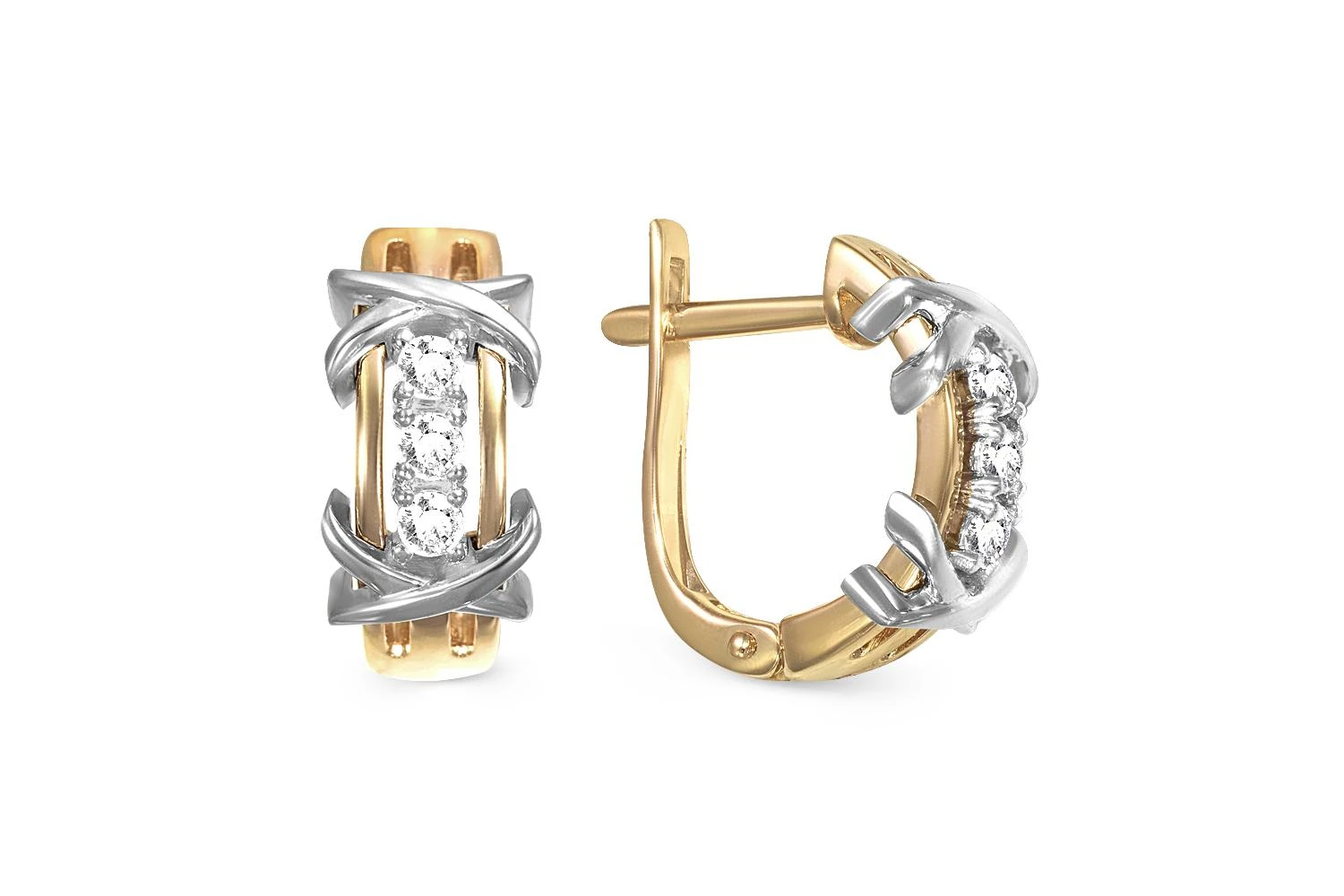 Серьги из жёлтого золота с 6 фианитами