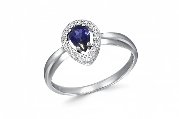 Кольцо из белого золота с корундом и 16 бриллиантами