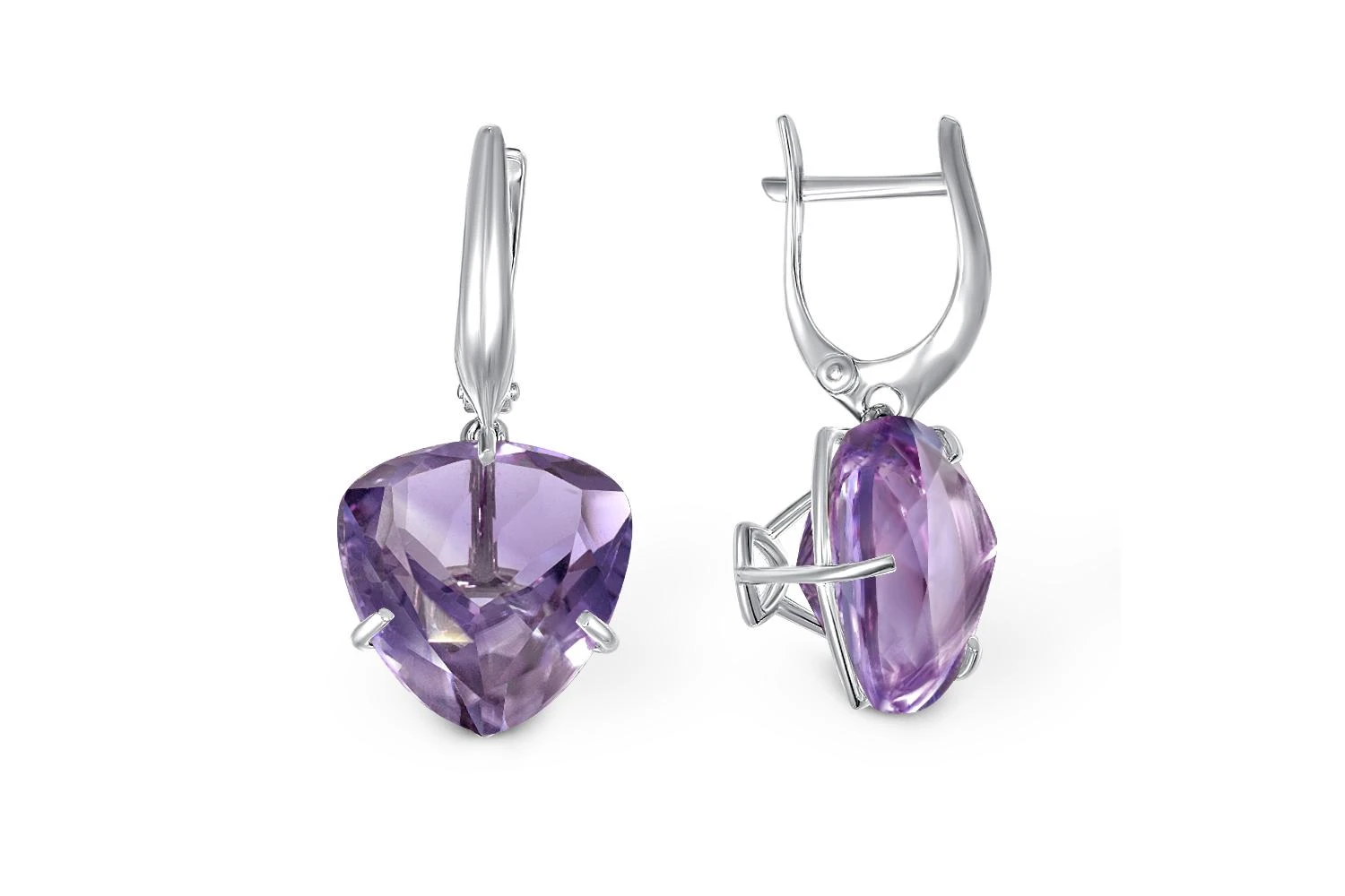 Серьги из белого золота с 2 аметистами