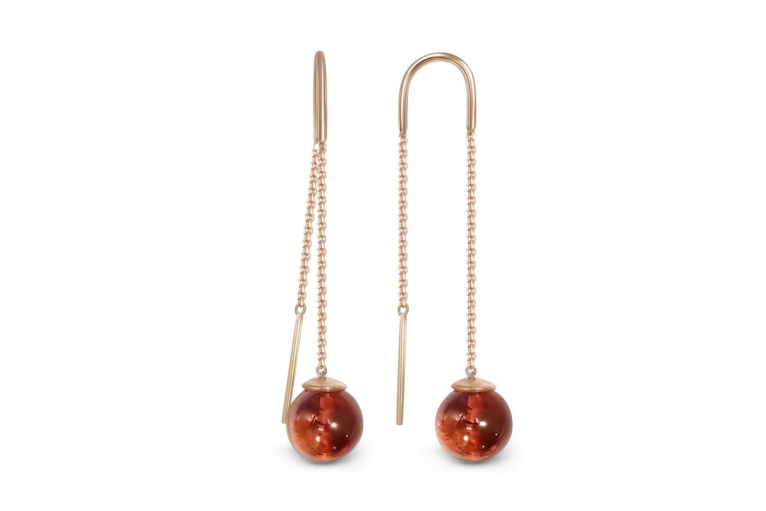 Серьги-продёвки из красного золота с янтарём