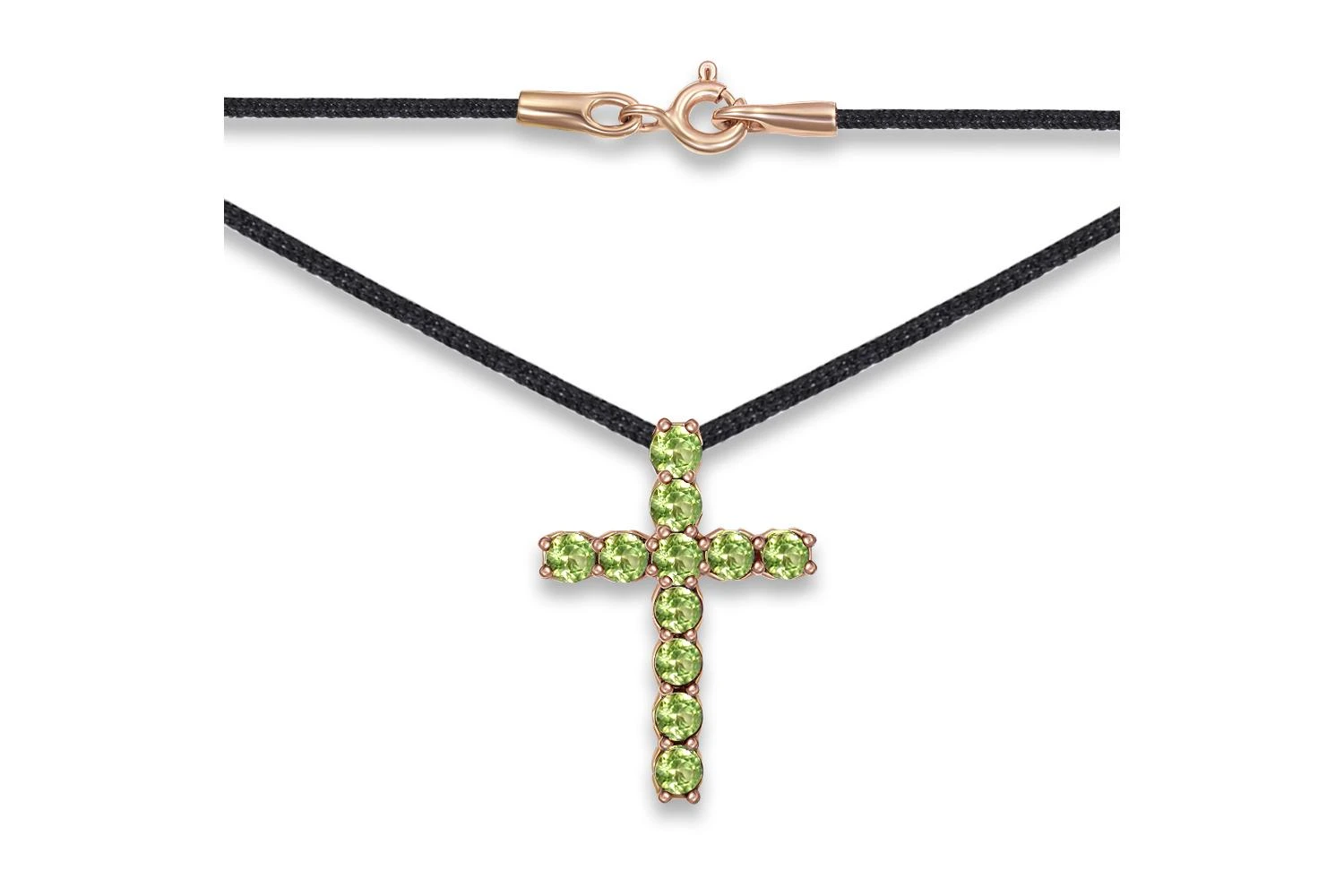 Колье Крест из красного золота с 11 хризолитами