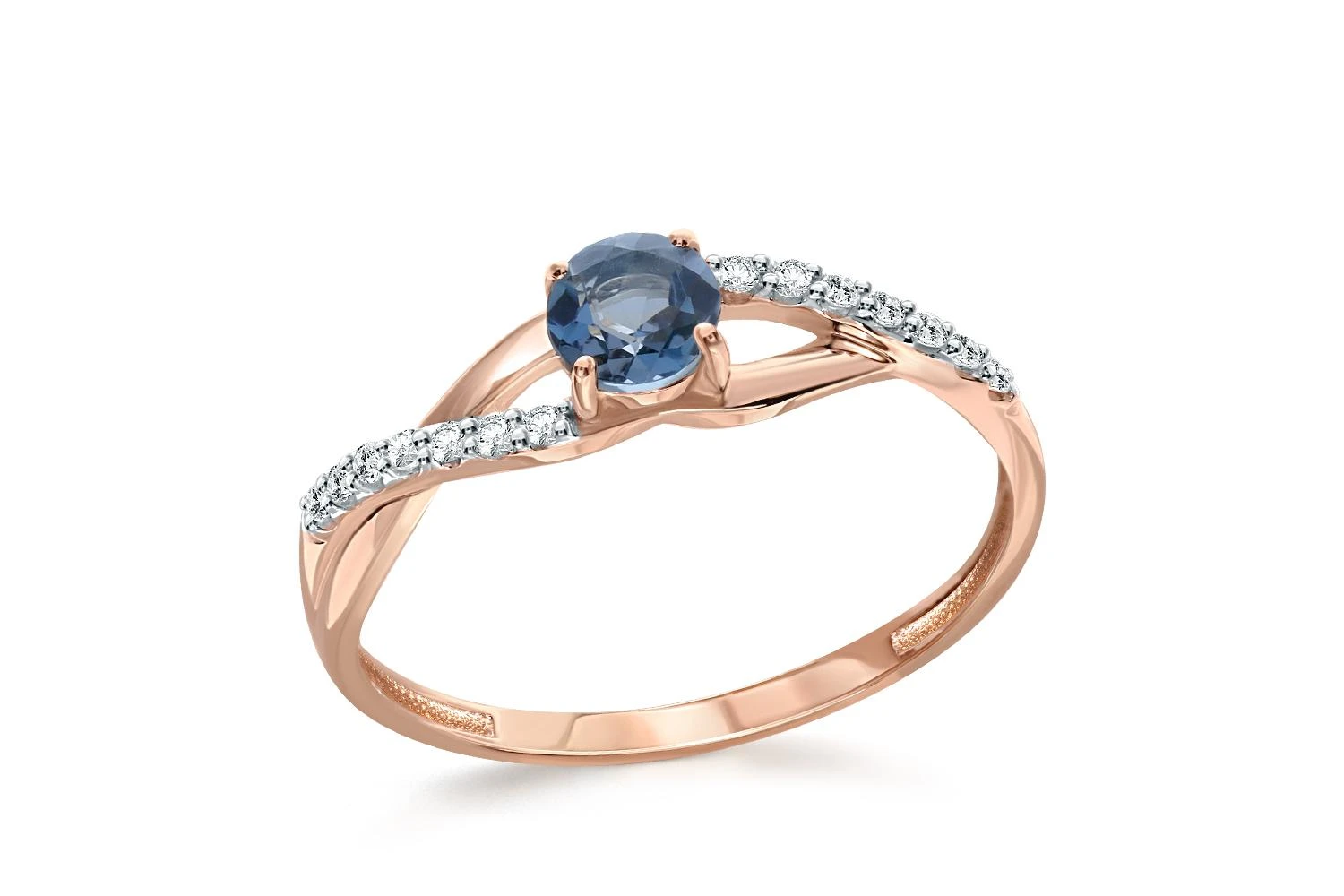 Кольцо из красного золота с топазом лондон и 14 фианитами