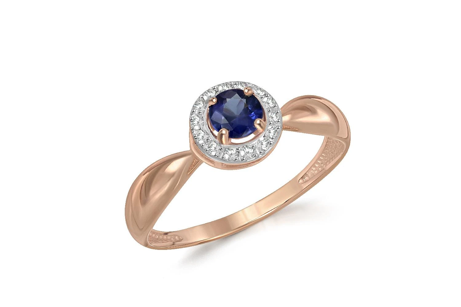 Кольцо из красного золота с сапфиром и 14 бриллиантами