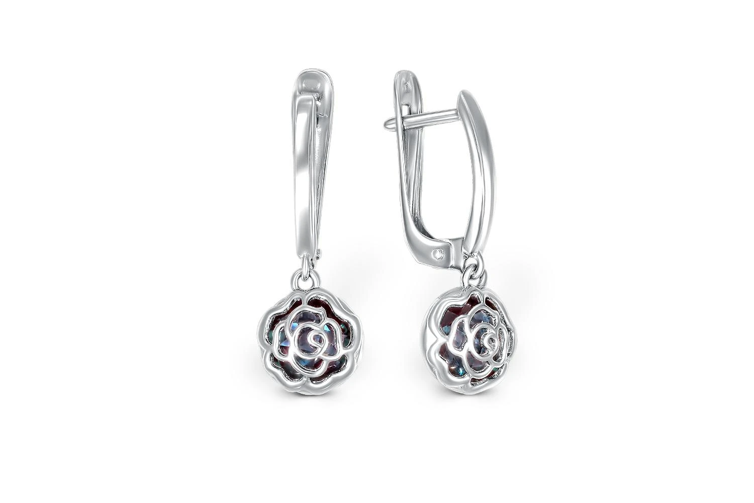 Серьги Цветы из белого золота с 4 александритами