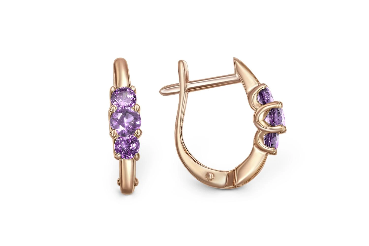 Серьги из красного золота с 6 аметистами