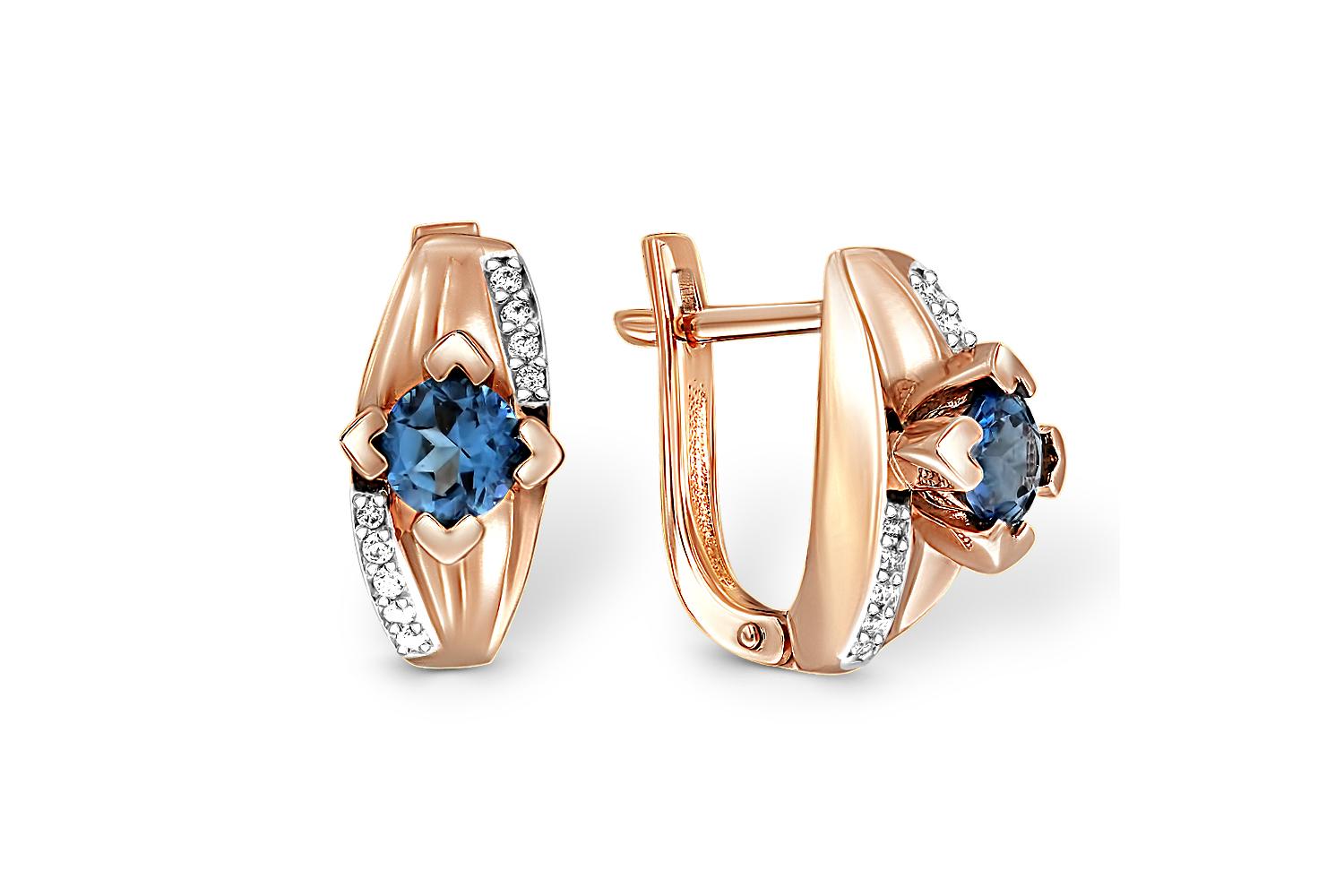 

Серьги с 2 ситаллами и 18 фианитами из красного золота