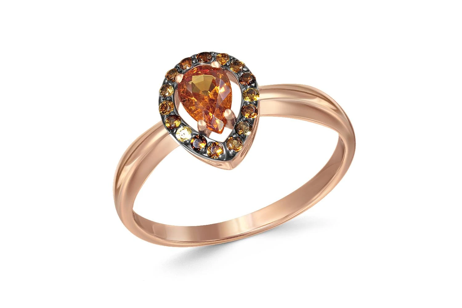 Кольцо из красного золота с спессартином и 16 турмалинами