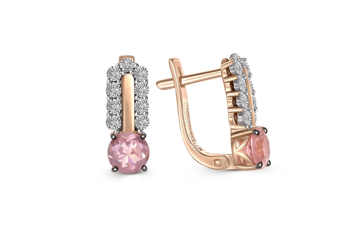 Серьги из красного золота с 2 ситаллами и 18 фианитами