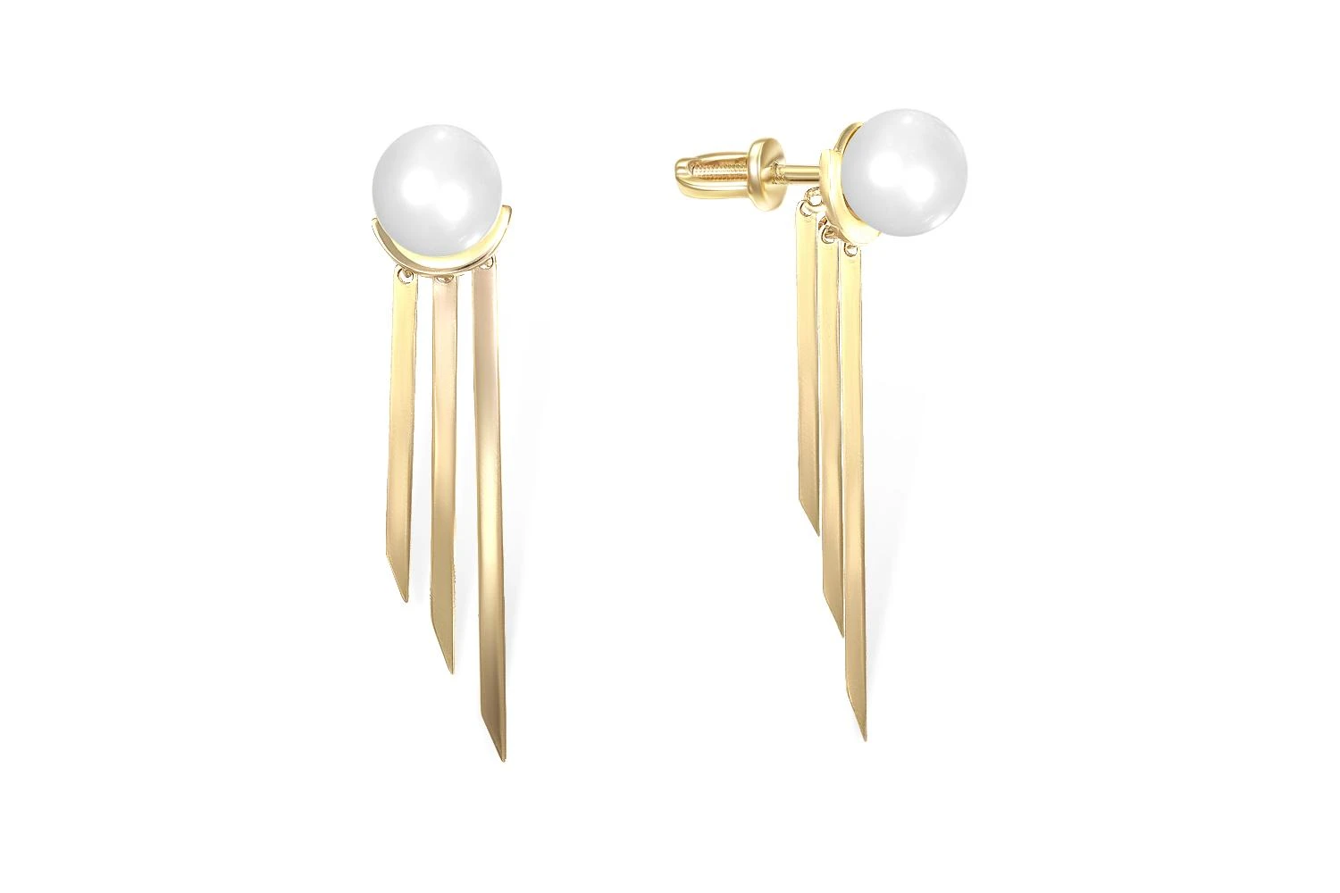 Серьги-пусеты из жёлтого золота с 2 жемчужинами