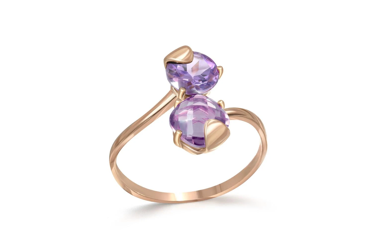 Кольцо из красного золота с 2 аметистами