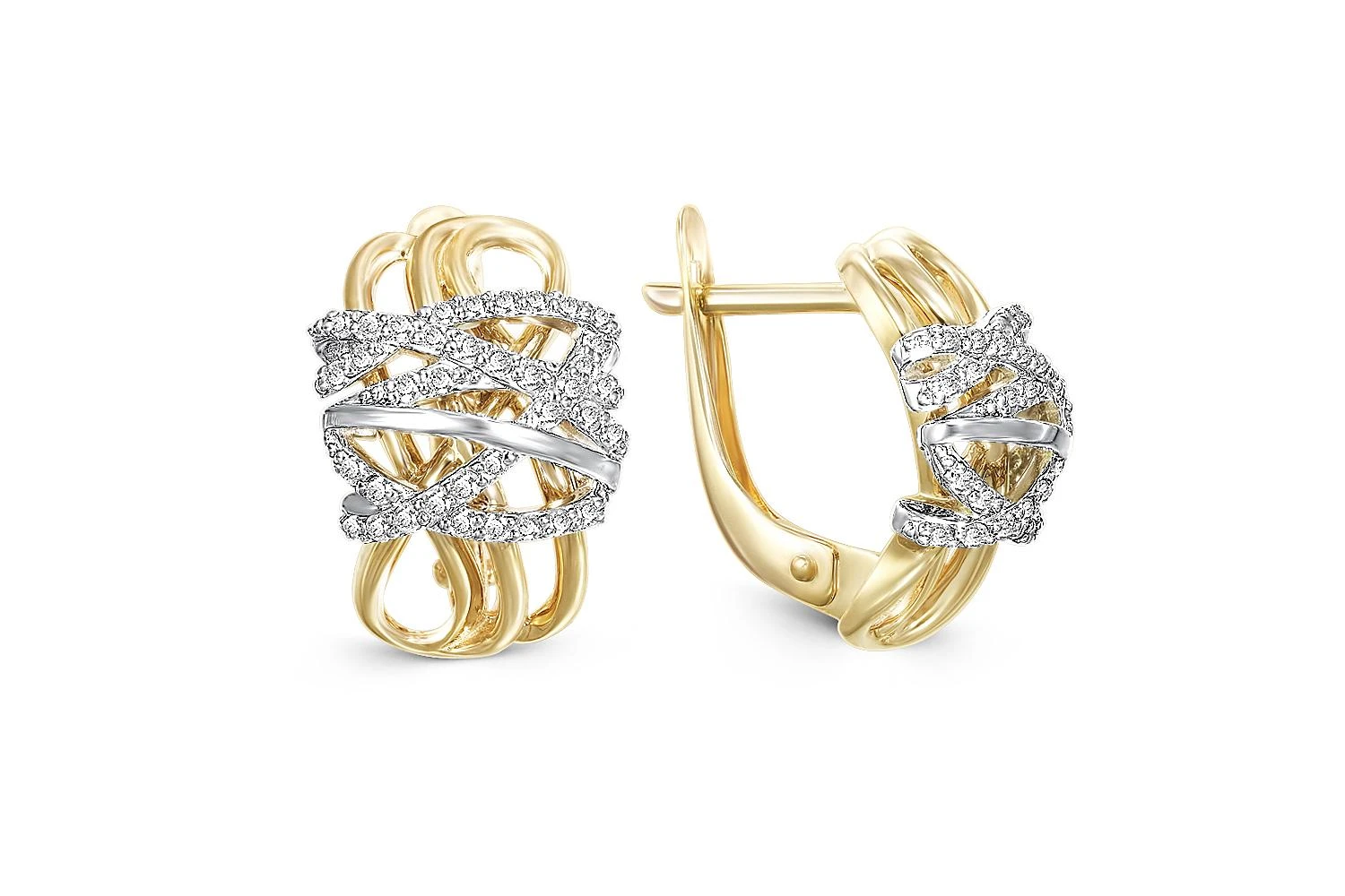 Серьги из жёлтого золота с 74 фианитами