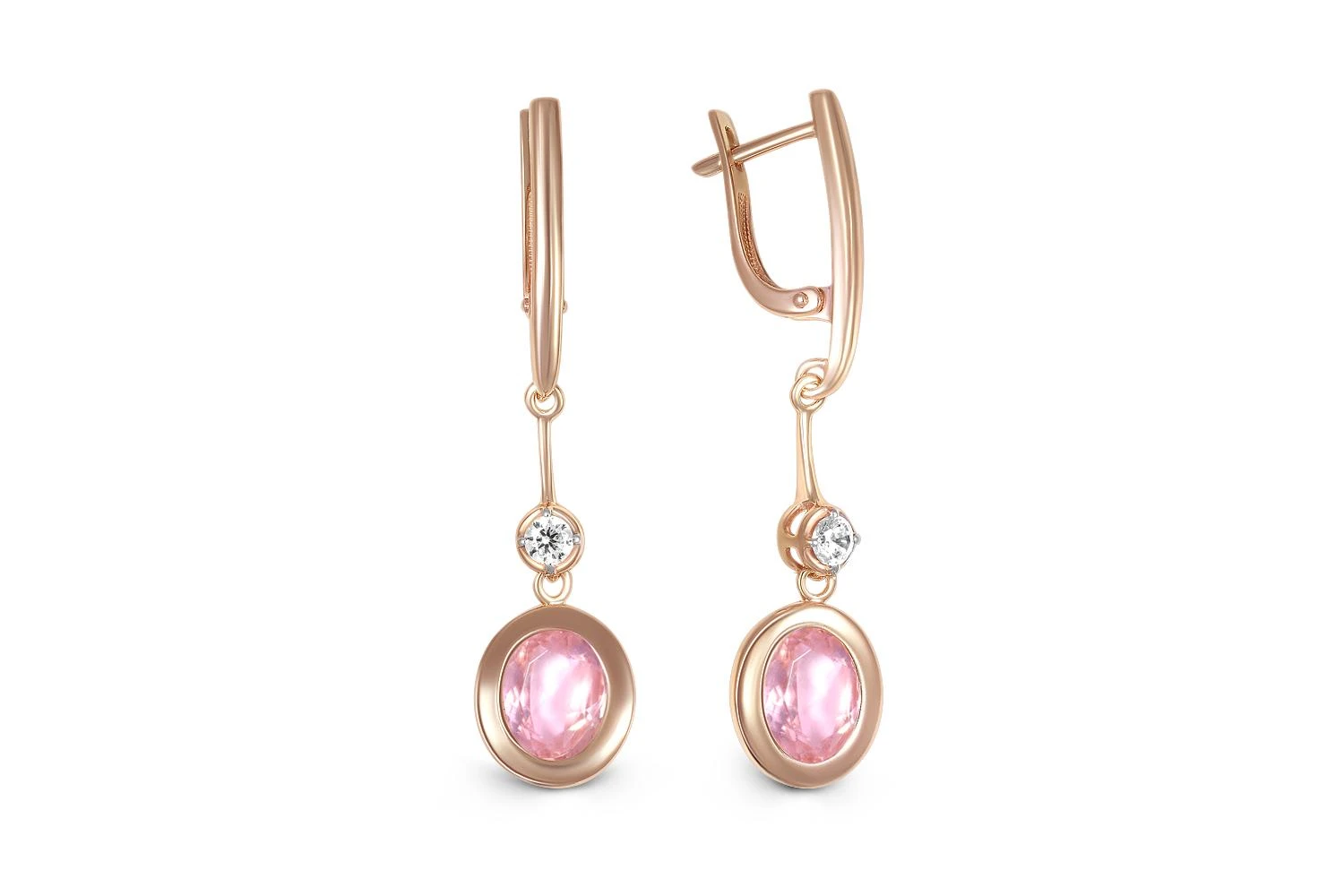 Серьги из красного золота с 2 ситаллами и 2 фианитами