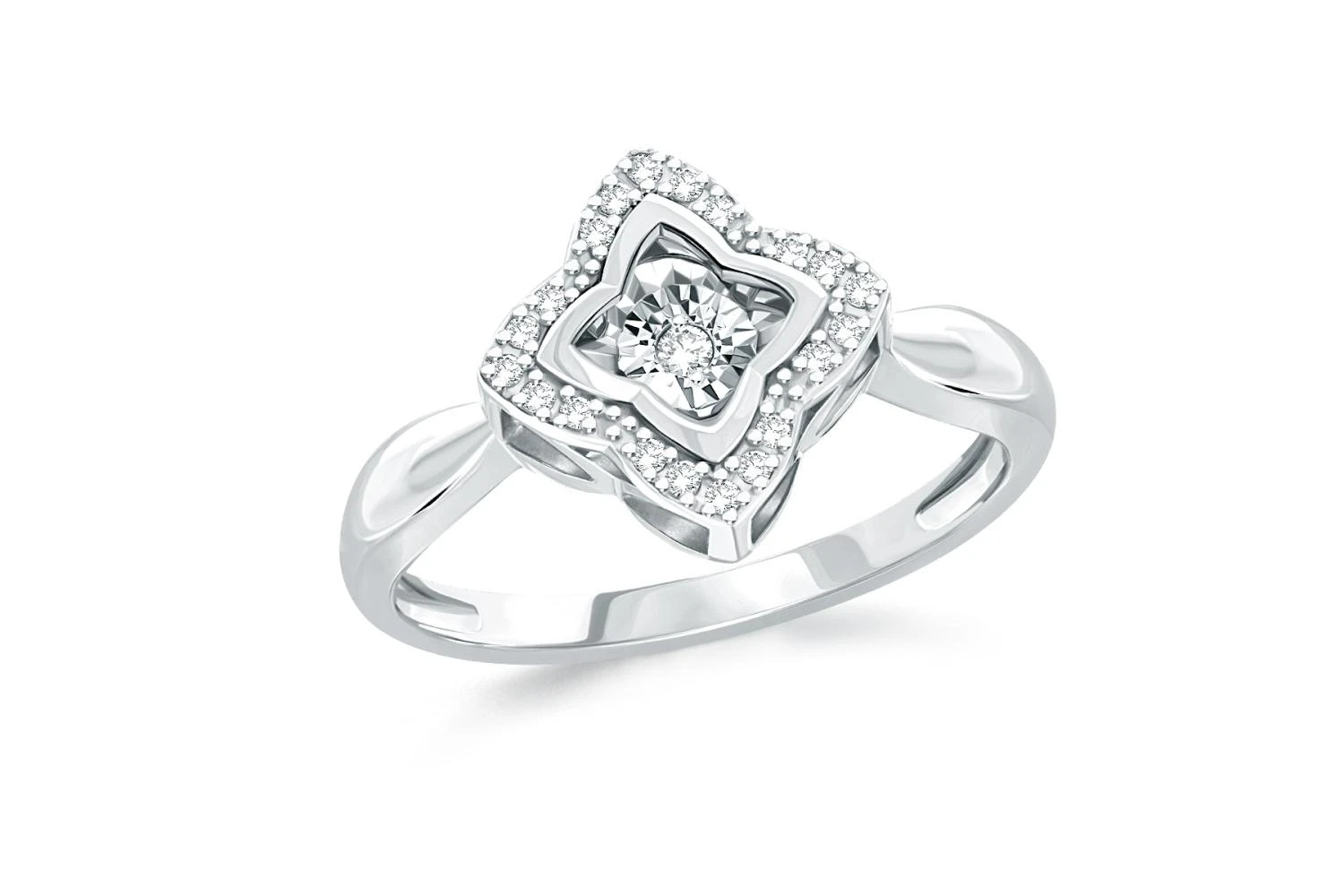 Кольцо Клевер из белого золота с 21 бриллиантами