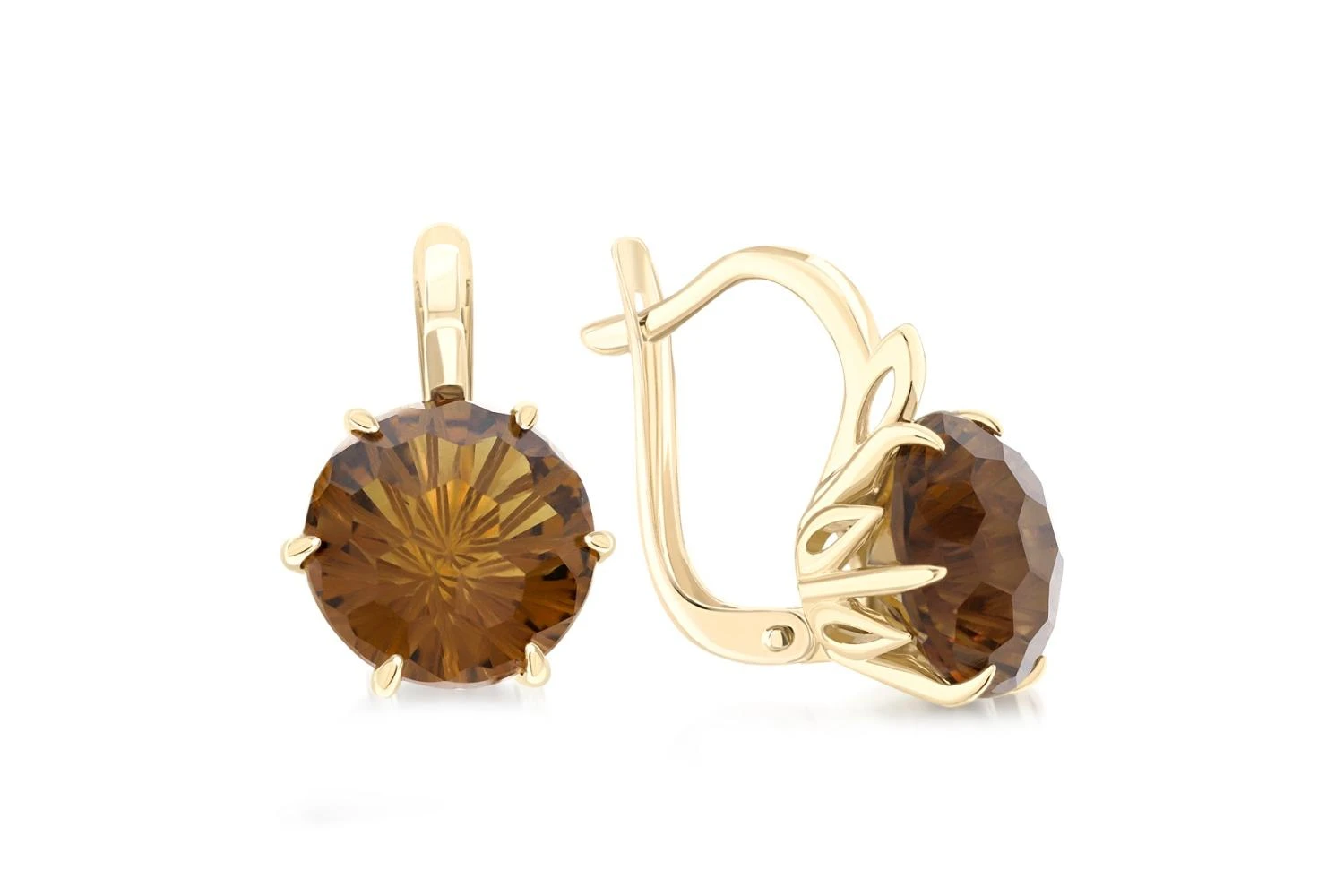 Серьги из жёлтого золота с 2 кварцами