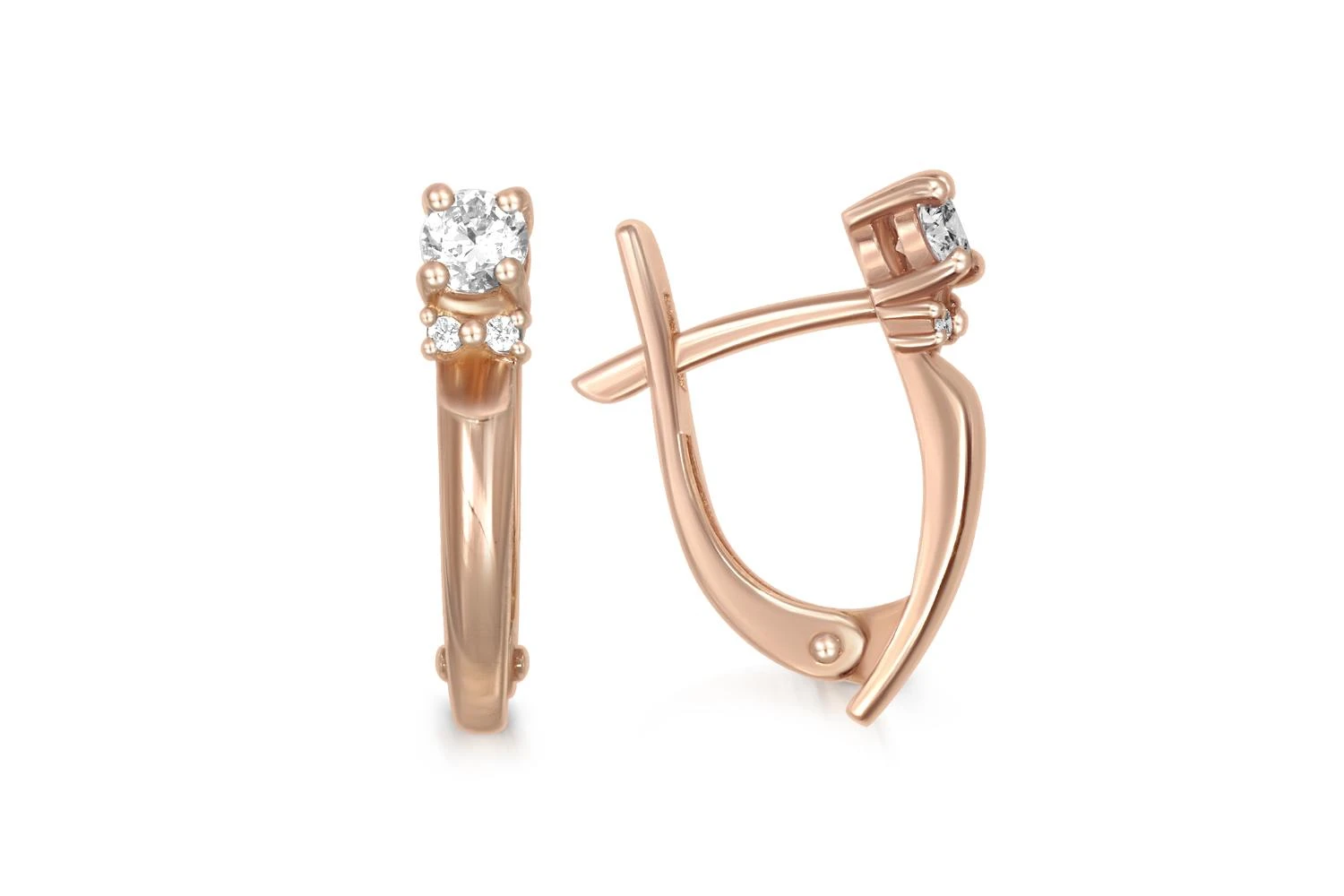 Серьги из красного золота с 6 фианитами