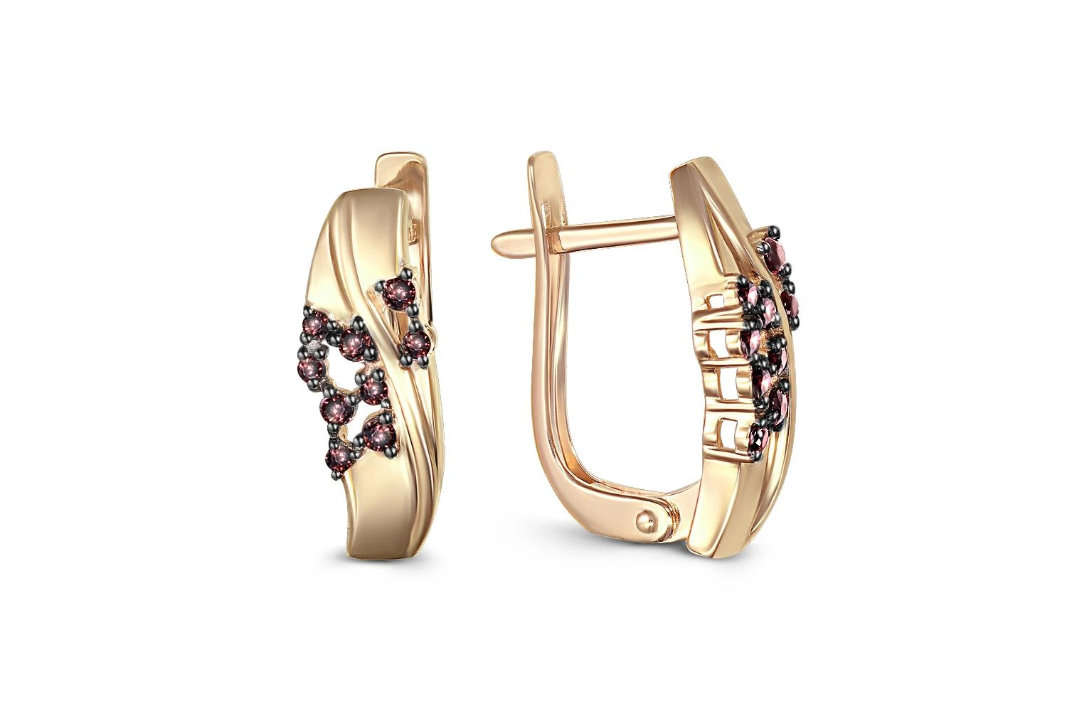 Серьги из жёлтого золота с 8 бриллиантами и 10 фианитами